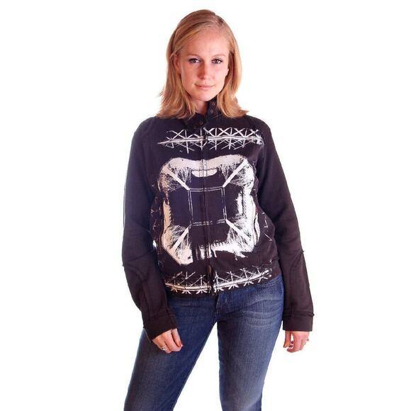VTG Unisex Black Graphic Hoodie Sweatshirt Wet Cement Tower M/L NWOT - Picture 1 of 5